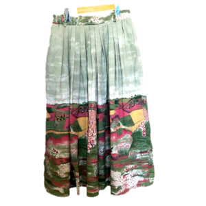 Vintage Linen Cotton  Blend Pleated Boho Prairie Maxi Skirt Medium